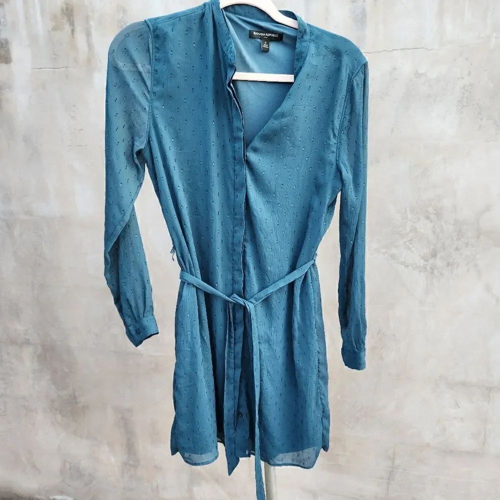 Banana republic teal belted shirt dress